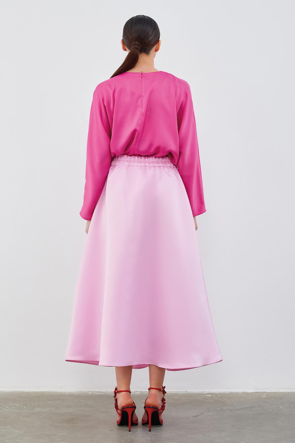 Ole Pleated High Waist Taffeta Skirt Pink