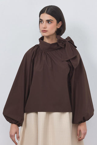 Olivia Poplin Blouse Chocolate Brown