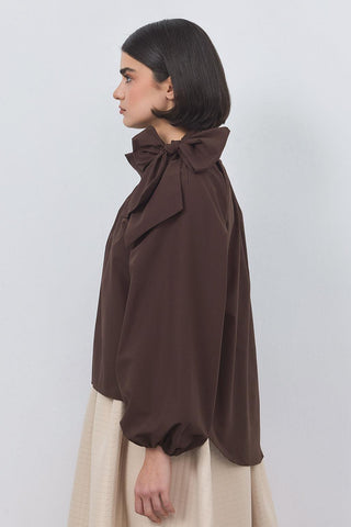 Olivia Poplin Blouse Chocolate Brown