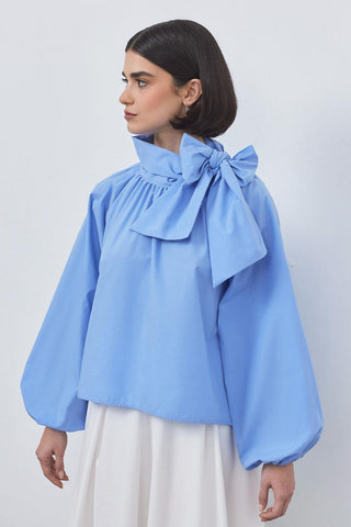 Olivia Poplin Blouse Ocean Blue