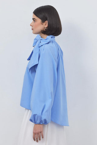 Olivia Poplin Blouse Ocean Blue