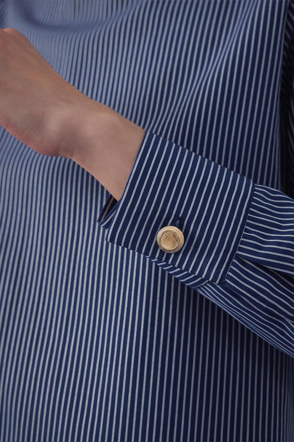 Shoulder Gold Detailed Striped Shirt Navy Blue