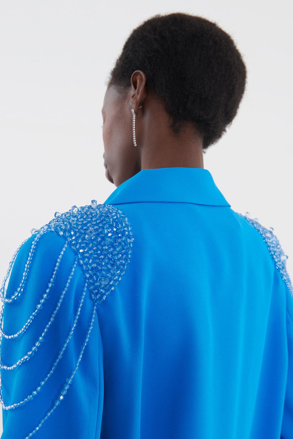 Shoulder Crystal Embroidered Stone Jacket Blue