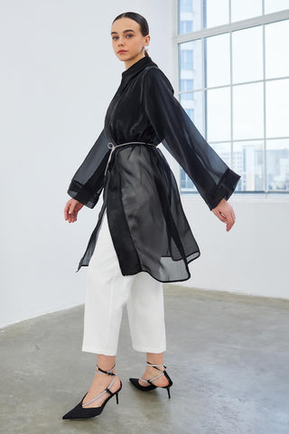Organza Collar Tunic Black