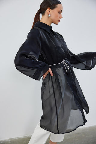 Organza Collar Tunic Black
