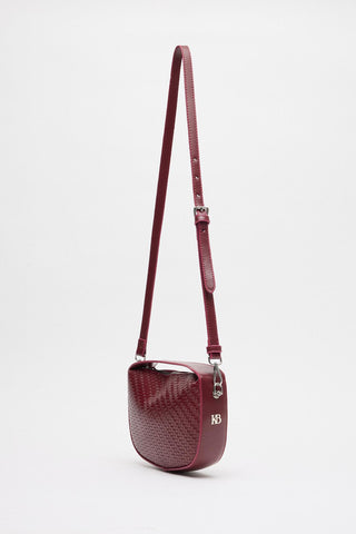 Braided Detail Leather Baguette Bag Burgundy
