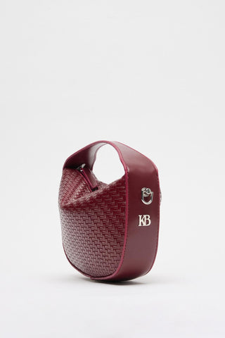 Braided Detail Leather Baguette Bag Burgundy