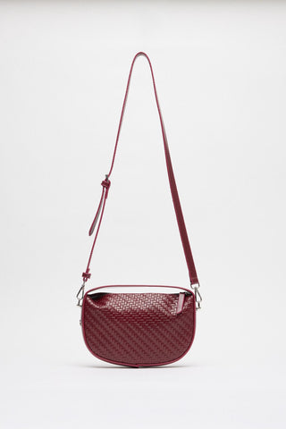 Braided Detail Leather Baguette Bag Burgundy