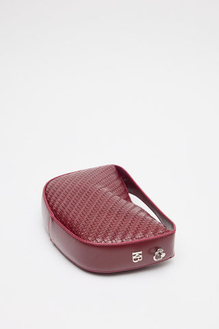 Braided Detail Leather Baguette Bag Burgundy