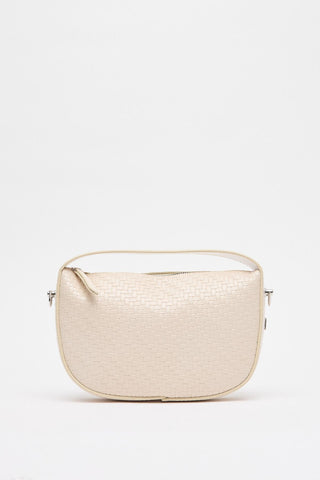 Braided Detail Leather Baguette Bag Ecru