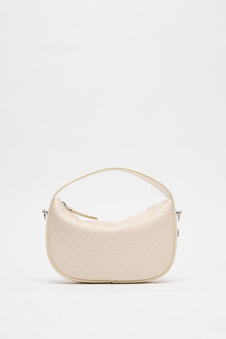 Braided Detail Leather Baguette Bag Ecru