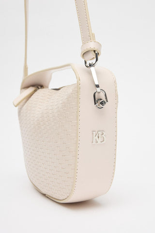 Braided Detail Leather Baguette Bag Ecru