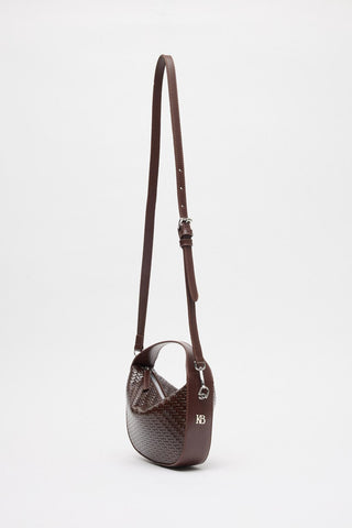 Braided Detail Leather Baguette Bag Brown