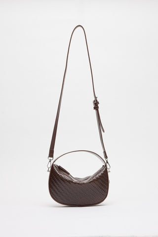 Braided Detail Leather Baguette Bag Brown