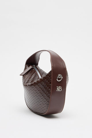 Braided Detail Leather Baguette Bag Brown