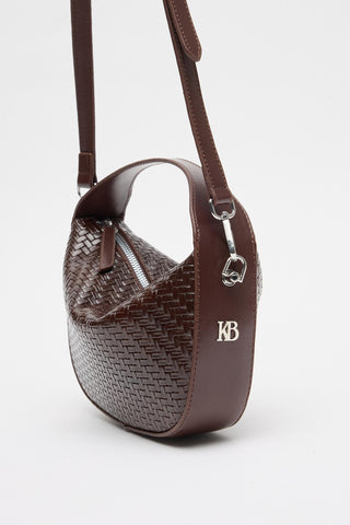 Braided Detail Leather Baguette Bag Brown