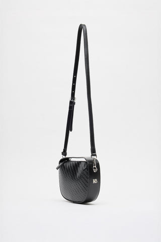 Braided Detail Leather Baguette Bag Black