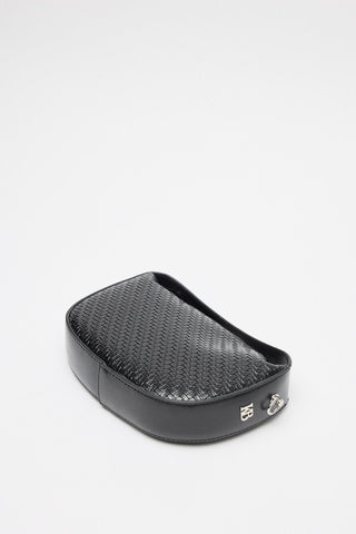 Braided Detail Leather Baguette Bag Black