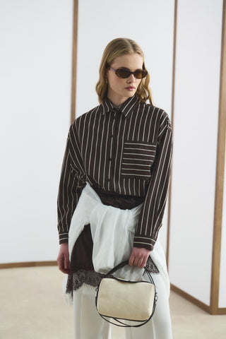 Oversized Striped Shirt Brown