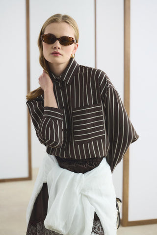 Oversized Striped Shirt Brown