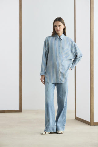 Oversized Striped Shirt Light Blue
