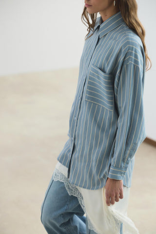 Oversized Striped Shirt Light Blue