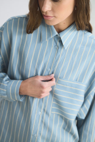 Oversized Striped Shirt Light Blue