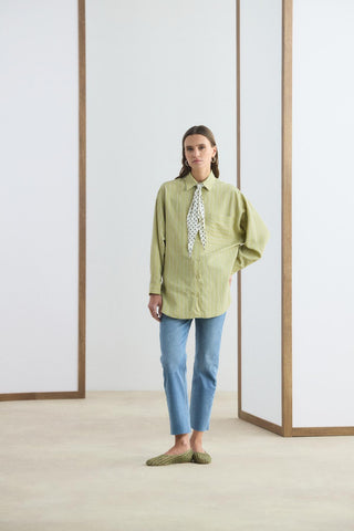 Oversized Striped Shirt Olive