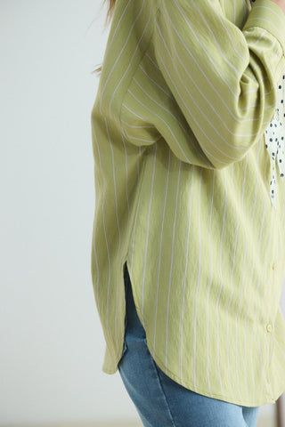 Oversized Striped Shirt Olive