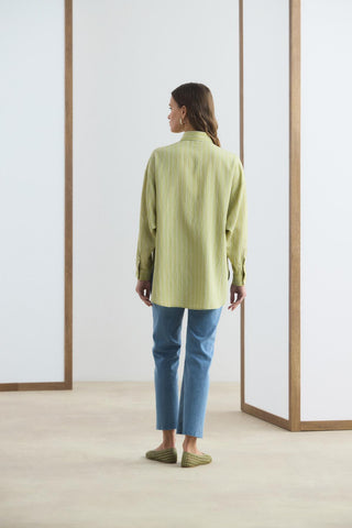 Oversized Striped Shirt Olive