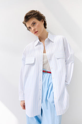 Oversize Pocket Striped Shirt Light Blue