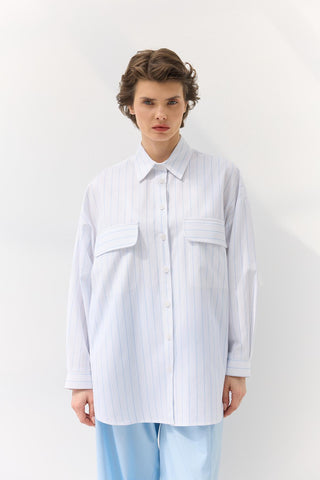 Oversize Pocket Striped Shirt Light Blue