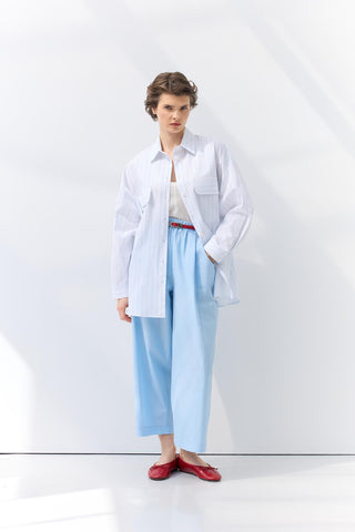 Oversize Pocket Striped Shirt Light Blue