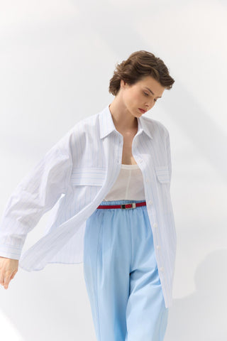 Oversize Pocket Striped Shirt Light Blue