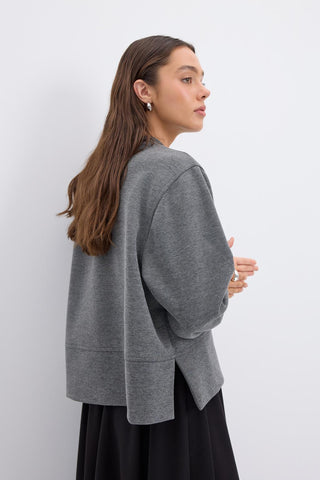 Oversize Side Slit Cropped Sweatshirt Anthracite Grey