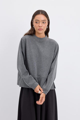 Oversize Side Slit Cropped Sweatshirt Anthracite Grey