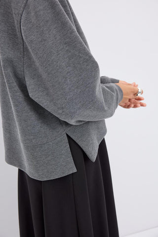 Oversize Side Slit Cropped Sweatshirt Anthracite Grey