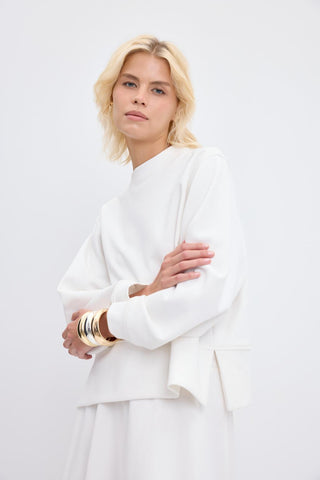 Oversize Side Slit Cropped Sweatshirt Ecru