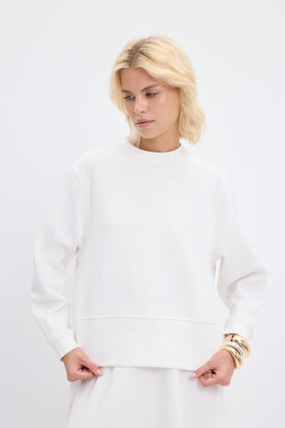 Oversize Side Slit Cropped Sweatshirt Ecru