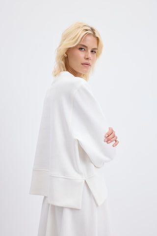 Oversize Side Slit Cropped Sweatshirt Ecru