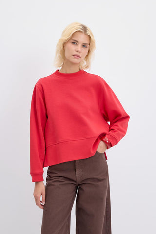 Oversize Side Slit Cropped Sweatshirt Red