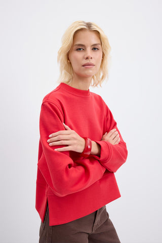 Oversize Side Slit Cropped Sweatshirt Red