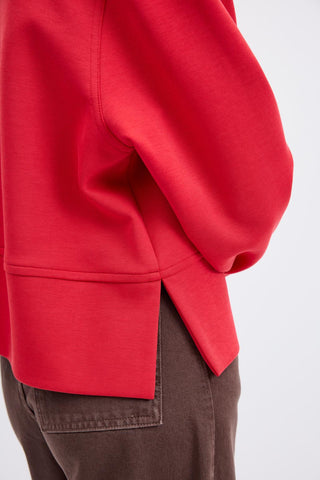 Oversize Side Slit Cropped Sweatshirt Red
