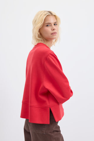 Oversize Side Slit Cropped Sweatshirt Red