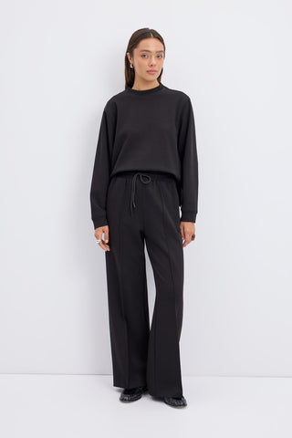 Oversize Side Slit Cropped Sweatshirt Black