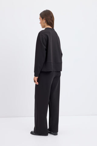 Oversize Side Slit Cropped Sweatshirt Black