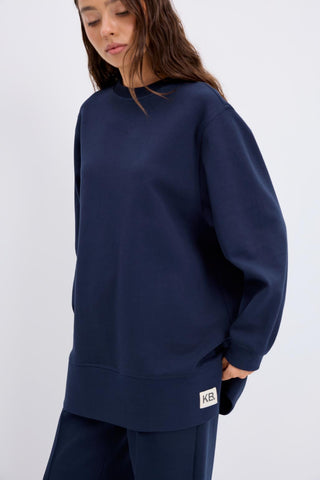 Oversize Side Slit Sweatshirt Navy Blue