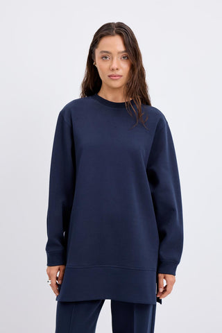 Oversize Side Slit Sweatshirt Navy Blue