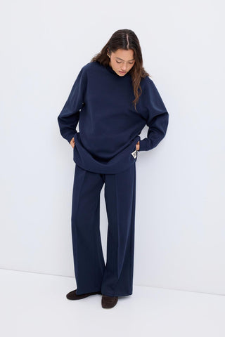 Oversize Side Slit Sweatshirt Navy Blue