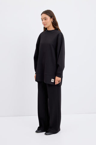 Oversize Side Slit Sweatshirt Black
